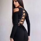 Φόρεμα μίνι , έξωμο , με κορδόνια στην πλάτη σχήμα Χ - PARTELIA - LO