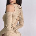 Φόρεμα μίνι , έξωμο , με κορδόνια στην πλάτη σχήμα Χ - PARTELIA - LO