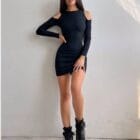 Φόρεμα μίνι , έξωμο , με κορδόνια στην πλάτη σχήμα Χ - PARTELIA - LO