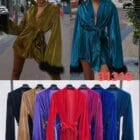 Βελούδινο Πολυμορφικό Φόρεμα / Μπλουζοφόρεμα με Καμπάνα Μανίκια & Πούπουλα - Velour Drama -LO