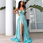 Maxi Φόρεμα , Ανοιχτή πλάτη , V ντεκολτέ , Μεταλλιζέ - LIKAN - LO