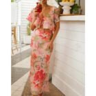 Σετ Τοπ , φούστα σατινέ , ρομαντικό , φλοράλ - MENTAG - LO