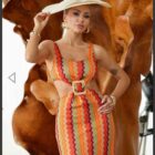 Mίντι Φόρεμα , Πλεκτό , πολύχρωμο , ανοιχτά πλαϊνά – SEFIM – AD