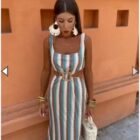 Mίντι Φόρεμα , Πλεκτό , πολύχρωμο , ανοιχτά πλαϊνά – SEFIM – AD