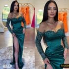 Φόρεμα , μεταλιζέ κλωστή , ανοιχτό ντεκολτέ , σκίσιμο πλάι - AKANSUS - LO