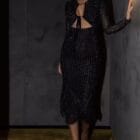 Φόρεμα γεμάτο λάμψη , μίντι , μακρυμάνικο διάφανα μανίκια - LESENAR - LO