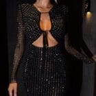 Φόρεμα γεμάτο λάμψη , μίντι , μακρυμάνικο διάφανα μανίκια - LESENAR - LO