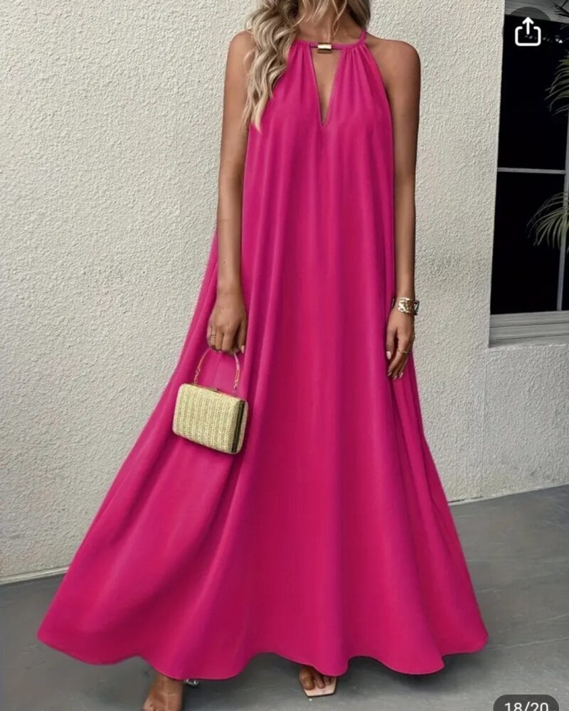 Φόρεμα , λαιμόκοψη Halter , χρυσή αγκράφα - LENIA - AD