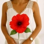 Lingerie , φίνο σατέν , V ντεκολτέ , τιράντες λεπτή δαντέλα - FLOWER TSE - AD