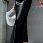 Φούστα μίντι Σατέν , μεταξένια , γυαλιστερή - KANEL - AD