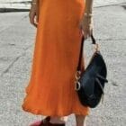 Φούστα μίντι Σατέν , μεταξένια , γυαλιστερή - KANEL - AD