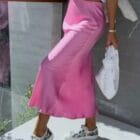 Φούστα μίντι Σατέν , μεταξένια , γυαλιστερή - KANEL - AD