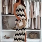 Φόρεμα Lurex , μεταλλική υφή , σκίσιμο στο πλάι , halter neck - ZIRCON - AD