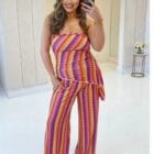 Σετ εμπριμέ , μπλούζα στράπλες , ψηλόμεση παντελόνα - ZENIA - AD