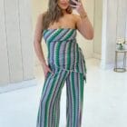 Σετ εμπριμέ , μπλούζα στράπλες , ψηλόμεση παντελόνα - ZENIA - AD