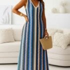 Μίντι φόρεμα , εμπριμέ , V λαιμόκοψη , ελαστικό , Λούρεξ - DENDEN - AD