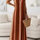 Μίντι φόρεμα , εμπριμέ , V λαιμόκοψη , ελαστικό , Λούρεξ - DENDEN - AD