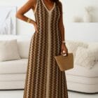 Μίντι φόρεμα , εμπριμέ , V λαιμόκοψη , ελαστικό , Λούρεξ - DENDEN - AD