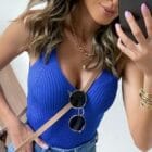 Τοπάκι , CROP , ριπ , ανάγλυφη υφή , V ντεκολτέ - ZENIS - AD