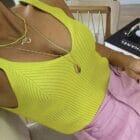 Τοπάκι , CROP , ριπ , ανάγλυφη υφή , V ντεκολτέ - ZENIS - AD