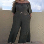 Κομψή και αέρινη ολόσωμη φόρμα , τσέπες - PLUS SIZE - SELINA - HO