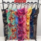 Φόρεμα , τιράντα χρυσή μεταλλική αλυσίδα , ανοίγματα πλάι , διάφανο , πολύχρωμο με φόδρα - SENKE - LO