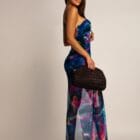 Φόρεμα , τιράντα χρυσή μεταλλική αλυσίδα , ανοίγματα πλάι , διάφανο , πολύχρωμο με φόδρα - SENKE - LO