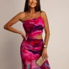 Φόρεμα , τιράντα χρυσή μεταλλική αλυσίδα , ανοίγματα πλάι , διάφανο , πολύχρωμο με φόδρα - SENKE - LO