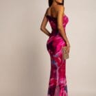 Φόρεμα , τιράντα χρυσή μεταλλική αλυσίδα , ανοίγματα πλάι , διάφανο , πολύχρωμο με φόδρα - SENKE - LO