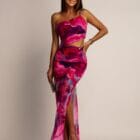 Φόρεμα , τιράντα χρυσή μεταλλική αλυσίδα , ανοίγματα πλάι , διάφανο , πολύχρωμο με φόδρα - SENKE - LO