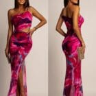 Φόρεμα , τιράντα χρυσή μεταλλική αλυσίδα , ανοίγματα πλάι , διάφανο , πολύχρωμο με φόδρα - SENKE - LO