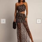 Φόρεμα , τιράντα χρυσή μεταλλική αλυσίδα , ανοίγματα πλάι , διάφανο , πολύχρωμο με φόδρα - SENKE - LO