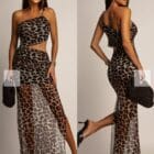 Φόρεμα , τιράντα χρυσή μεταλλική αλυσίδα , ανοίγματα πλάι , διάφανο , πολύχρωμο με φόδρα - SENKE - LO