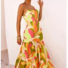 Φόρεμα , στράπλες , φλοράλ , εφαρμοστό , κλός τελείωμα , σκίσιμο πλάι - WAITEN - LO