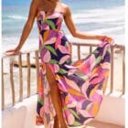 Φόρεμα , στράπλες , φλοράλ , εφαρμοστό , κλός τελείωμα , σκίσιμο πλάι - WAITEN - LO