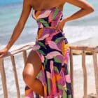 Φόρεμα , στράπλες , φλοράλ , εφαρμοστό , κλός τελείωμα , σκίσιμο πλάι - WAITEN - LO