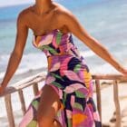 Φόρεμα , στράπλες , φλοράλ , εφαρμοστό , κλός τελείωμα , σκίσιμο πλάι - WAITEN - LO