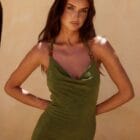 Φόρεμα μίντι και κολλητό , λεπτές τιράντες , διακοσμημένες με χάντρες , ανοιχτή πλάτη , σκίσιμο - LONAS - LO