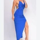 Φόρεμα μίντι , ντραπέ με τιράντες από χρυσή αλυσίδα , ανοιχτή πλάτη - JAMUS - LO