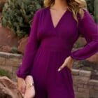 Ολόσωμη φόρμα , μακρυμάνικη , V ντεκολτέ , πλισέ κορμός , φόδρα - VLANSES - LO