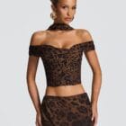 Λεοπάρ Σετ , crop τοπάκι , ελαφρό ντραπέ , εφαρμοστή φούστα , τολμηρό , θηλυκό - ZENZEI - LO