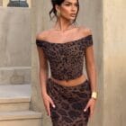 Λεοπάρ Σετ , crop τοπάκι , ελαφρό ντραπέ , εφαρμοστή φούστα , τολμηρό , θηλυκό - ZENZEI - LO