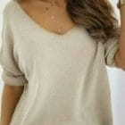 Μπλούζα V λαιμόκοψη και μανίκια 3/4 , άνεση και στυλ στις μεταβατικές εποχές - FALL - AD