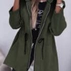 Τζάκετ μακρύ , κορδόνι και σούρα στη μέση , κουκούλα , φερμουάρ - DENILA - AD