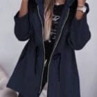 Τζάκετ μακρύ , κορδόνι και σούρα στη μέση , κουκούλα , φερμουάρ - DENILA - AD