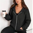 Τζάκετ φούτερ με κουκούλα , φερμουάρ και μπροστινές τσέπες - BANZI - AD