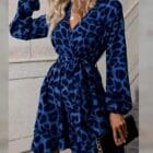 Μίνι Κρουαζέ φόρεμα λεοπάρ , ζώνη , εσωτερική φόδρα , μακρυμάνικο - LESAS - AD