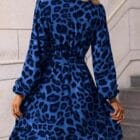 Μίνι Κρουαζέ φόρεμα λεοπάρ , ζώνη , εσωτερική φόδρα , μακρυμάνικο - LESAS - AD