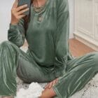 Βελούδινη σετ φόρμα , μαλακό και λαμπερό βελούδο - EASY - AD