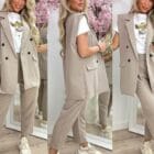 Σετ Αμάνικο σακάκι - γιλέκο , Παντελόνι κουστούμι , φόδρα - JESICA - AD